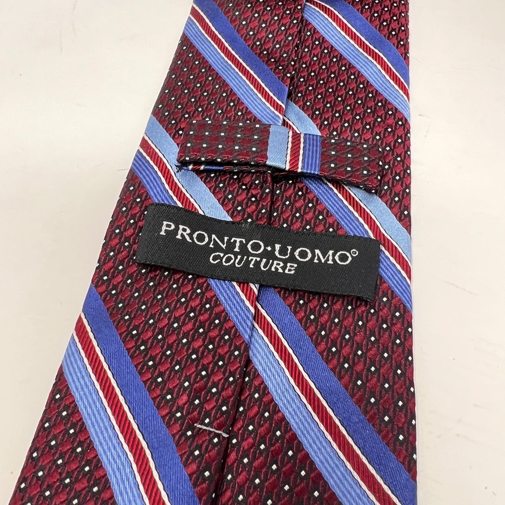 Pronto Uomo Couture 100% Silk Men's Tie‎ Lightweight Striped - Picture 7 of 8